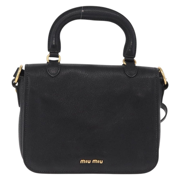 Miu Miu Madras Hand Bag Leather 2way Black Gold Auth 214262A