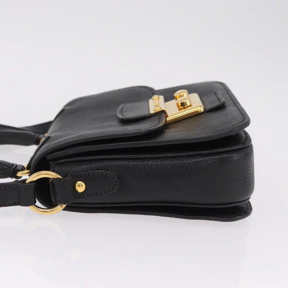 Miu Miu Madras Hand Bag Leather 2way Black Gold Auth 214262A