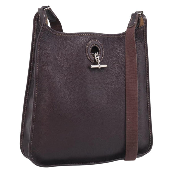 HERMES Vespa PM Shoulder Bag Leather Brown Silver Auth 214268V