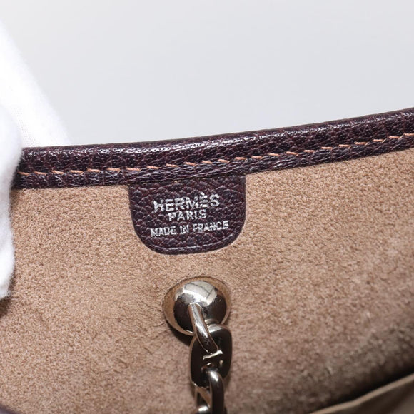 HERMES Vespa PM Shoulder Bag Leather Brown Silver Auth 214268V