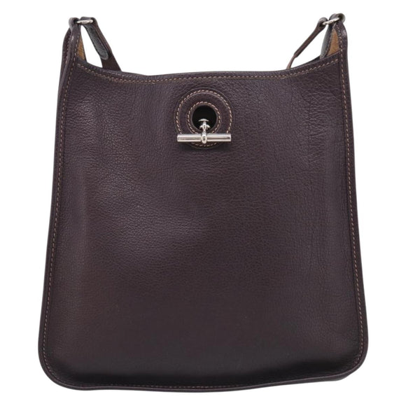 HERMES Vespa PM Shoulder Bag Leather Brown Silver Auth 214268V
