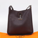 HERMES Vespa PM Shoulder Bag Leather Brown Silver Auth 214268V-23