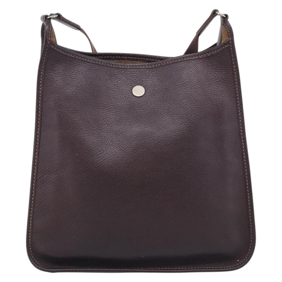 HERMES Vespa PM Shoulder Bag Leather Brown Silver Auth 214268V