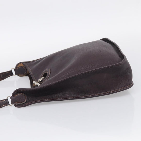 HERMES Vespa PM Shoulder Bag Leather Brown Silver Auth 214268V