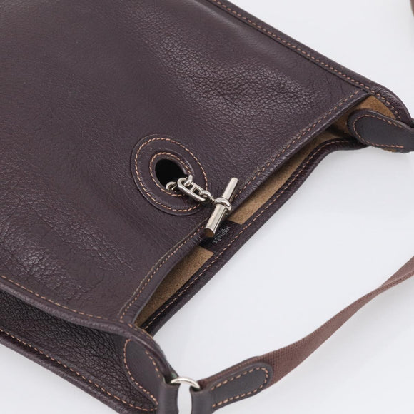 HERMES Vespa PM Shoulder Bag Leather Brown Silver Auth 214268V