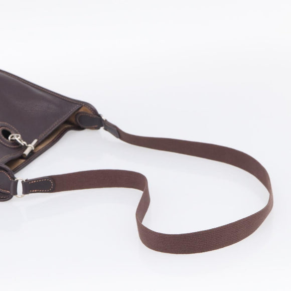 HERMES Vespa PM Shoulder Bag Leather Brown Silver Auth 214268V