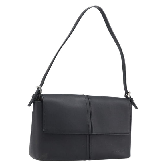 BURBERRY Shoulder Bag Leather Black Silver Auth 214273A