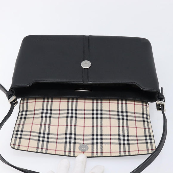 BURBERRY Shoulder Bag Leather Black Silver Auth 214273A