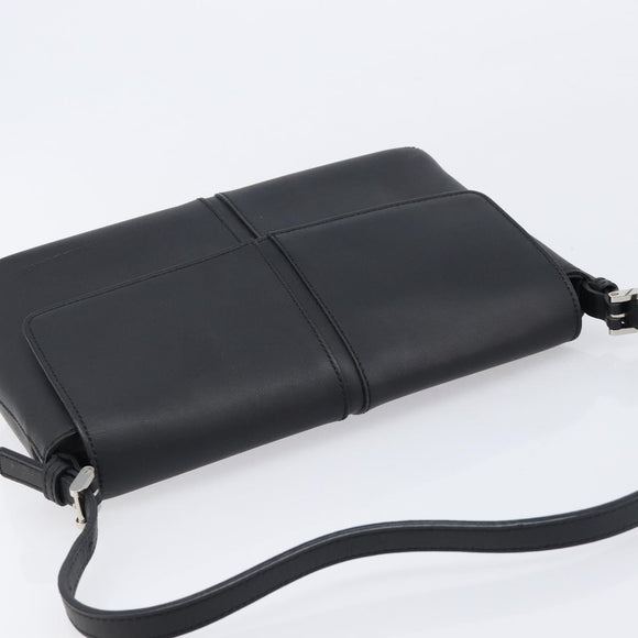 BURBERRY Shoulder Bag Leather Black Silver Auth 214273A