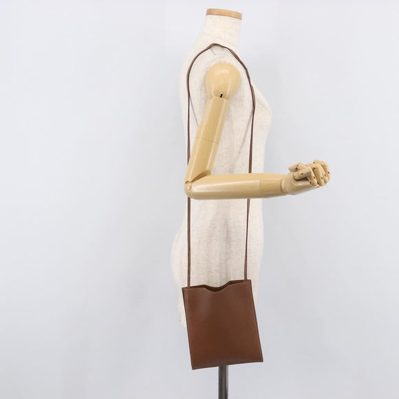 HERMES Onimetu Shoulder Bag Leather Brown Auth 214275A
