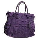 PRADA Frill Hand Bag Nylon Purple Gold Auth 214276-1