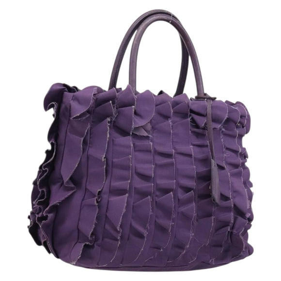PRADA Frill Hand Bag Nylon Purple Gold Auth 214276