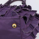 PRADA Frill Hand Bag Nylon Purple Gold Auth 214276-10