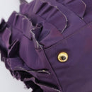 PRADA Frill Hand Bag Nylon Purple Gold Auth 214276-11