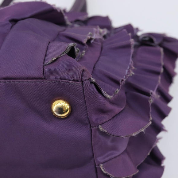 PRADA Frill Hand Bag Nylon Purple Gold Auth 214276