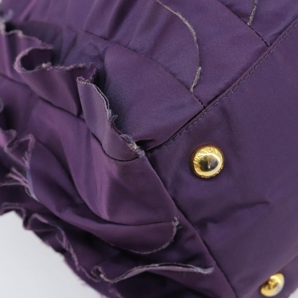 PRADA Frill Hand Bag Nylon Purple Gold Auth 214276