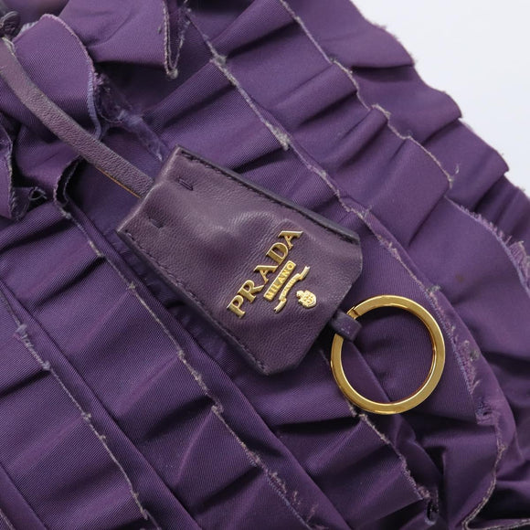 PRADA Frill Hand Bag Nylon Purple Gold Auth 214276
