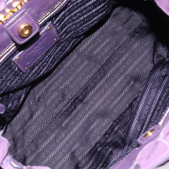 PRADA Frill Hand Bag Nylon Purple Gold Auth 214276