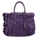 PRADA Frill Hand Bag Nylon Purple Gold Auth 214276-2
