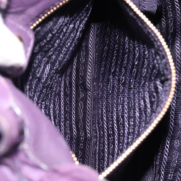 PRADA Frill Hand Bag Nylon Purple Gold Auth 214276