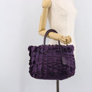 PRADA Frill Hand Bag Nylon Purple Gold Auth 214276-24