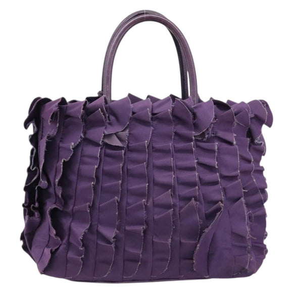 PRADA Frill Hand Bag Nylon Purple Gold Auth 214276