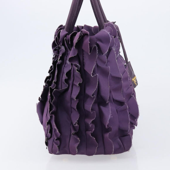 PRADA Frill Hand Bag Nylon Purple Gold Auth 214276