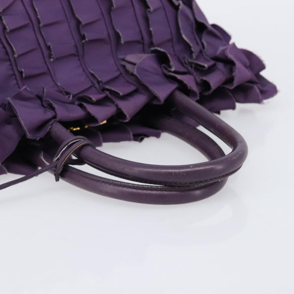PRADA Frill Hand Bag Nylon Purple Gold Auth 214276