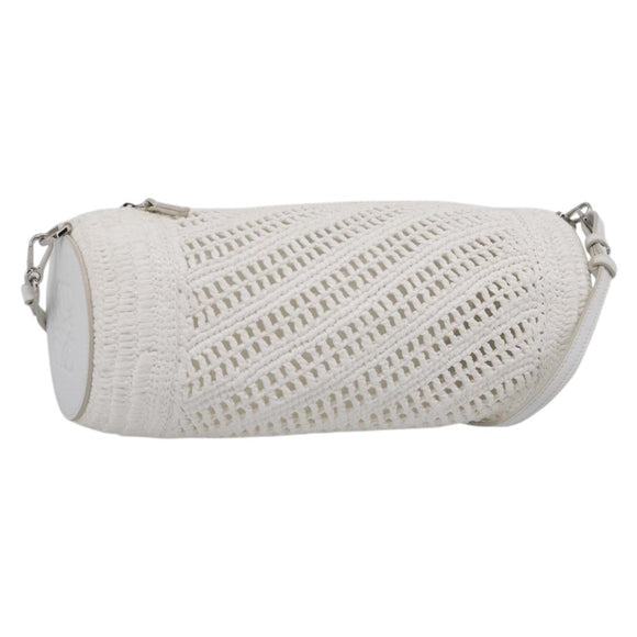 LOEWE Bracelet Pouch Shoulder Bag Raffia White Silver Auth 214285M