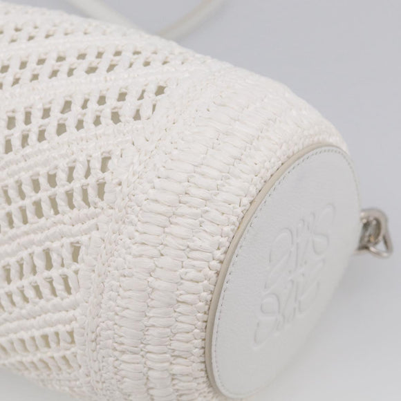 LOEWE Bracelet Pouch Shoulder Bag Raffia White Silver Auth 214285M