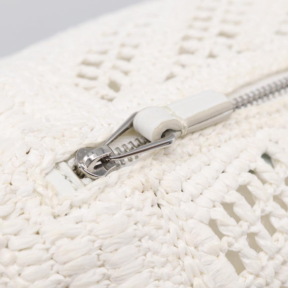 LOEWE Bracelet Pouch Shoulder Bag Raffia White Silver Auth 214285M