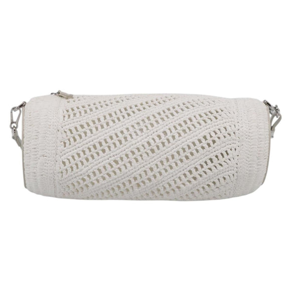 LOEWE Bracelet Pouch Shoulder Bag Raffia White Silver Auth 214285M