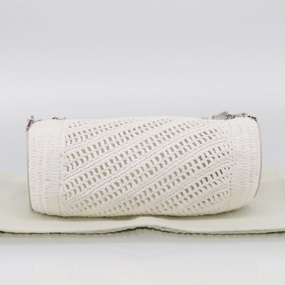 LOEWE Bracelet Pouch Shoulder Bag Raffia White Silver Auth 214285M