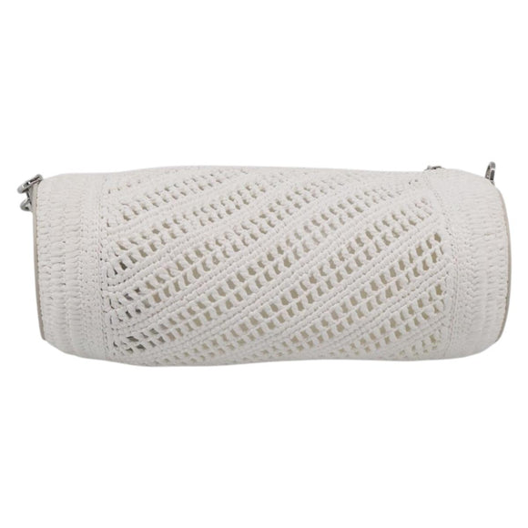 LOEWE Bracelet Pouch Shoulder Bag Raffia White Silver Auth 214285M