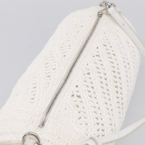 LOEWE Bracelet Pouch Shoulder Bag Raffia White Silver Auth 214285M