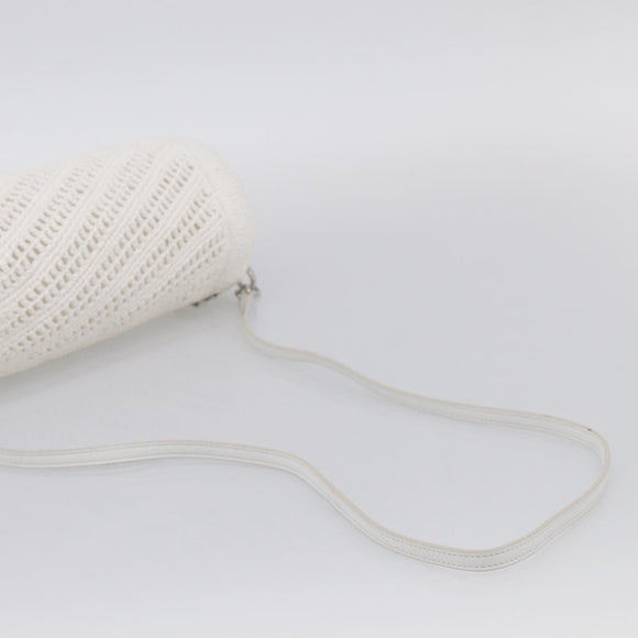 LOEWE Bracelet Pouch Shoulder Bag Raffia White Silver Auth 214285M