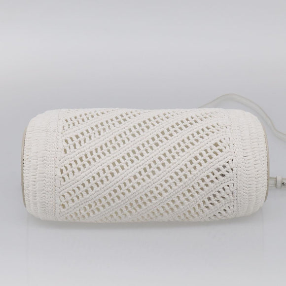LOEWE Bracelet Pouch Shoulder Bag Raffia White Silver Auth 214285M