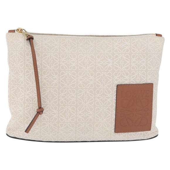 LOEWE Repeat Anagram Clutch Bag Canvas Beige Gold Auth 214287M