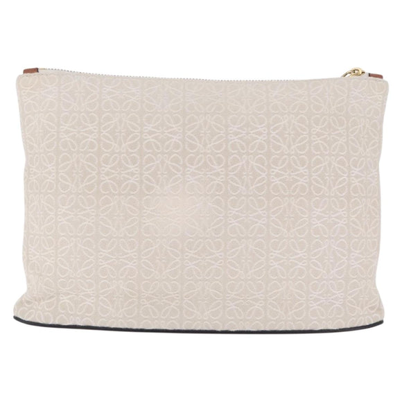 LOEWE Repeat Anagram Clutch Bag Canvas Beige Gold Auth 214287M