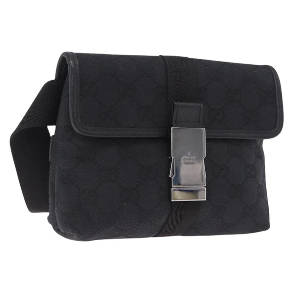 GUCCI GG Canvas Waist Bag Black Silver 131236 Auth 214289A