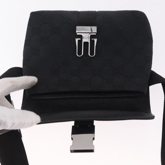 GUCCI GG Canvas Waist Bag Black Silver 131236 Auth 214289A