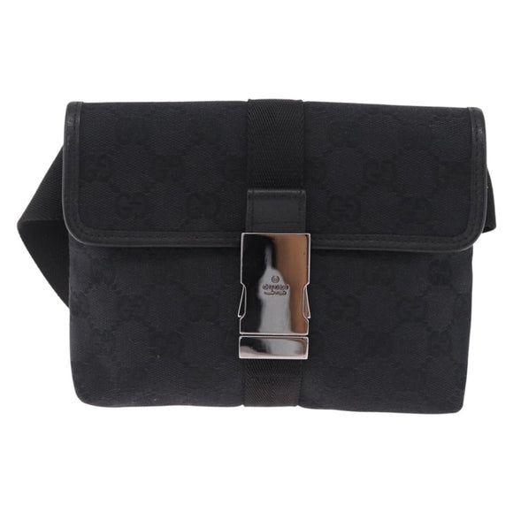 GUCCI GG Canvas Waist Bag Black Silver 131236 Auth 214289A