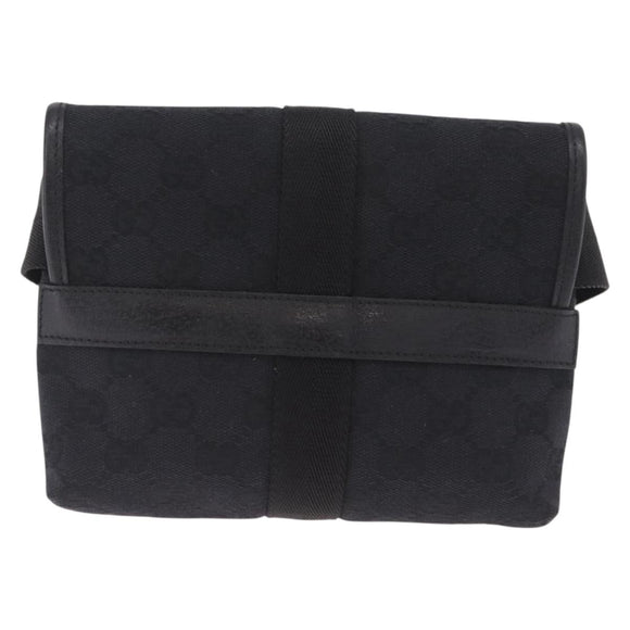 GUCCI GG Canvas Waist Bag Black Silver 131236 Auth 214289A