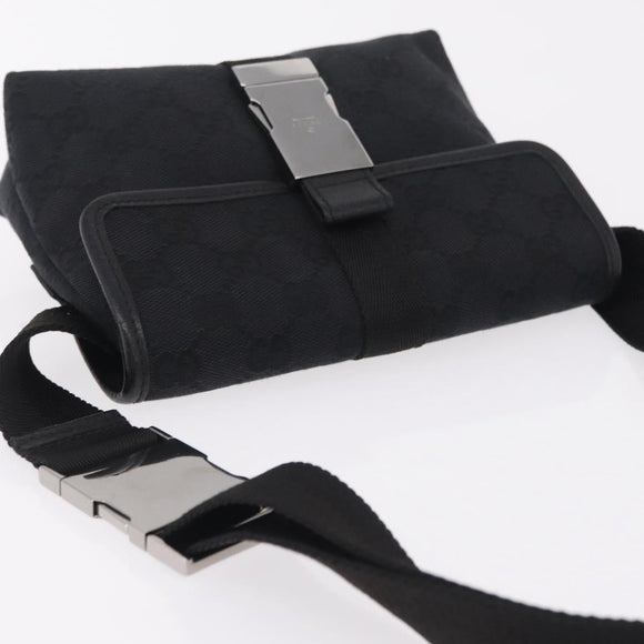 GUCCI GG Canvas Waist Bag Black Silver 131236 Auth 214289A