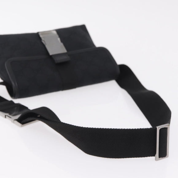 GUCCI GG Canvas Waist Bag Black Silver 131236 Auth 214289A