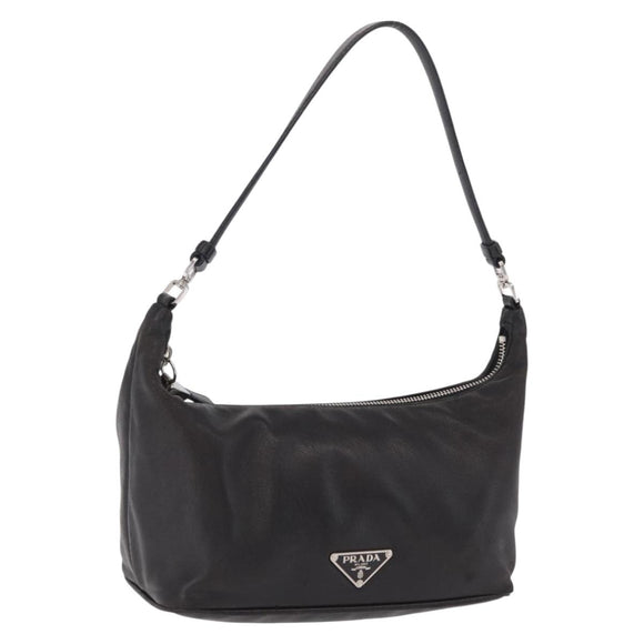PRADA Shoulder Bag Leather Black Silver Auth 214290V