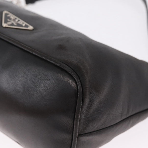 PRADA Shoulder Bag Leather Black Silver Auth 214290V
