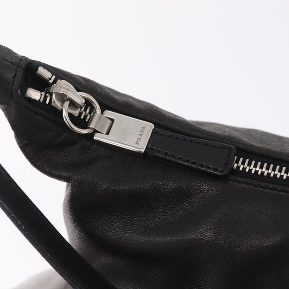 PRADA Shoulder Bag Leather Black Silver Auth 214290V
