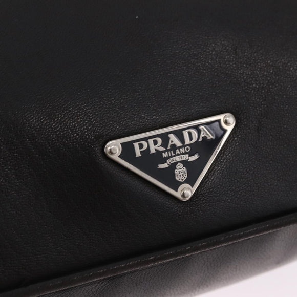 PRADA Shoulder Bag Leather Black Silver Auth 214290V