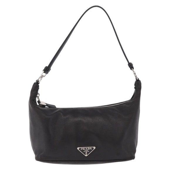PRADA Shoulder Bag Leather Black Silver Auth 214290V